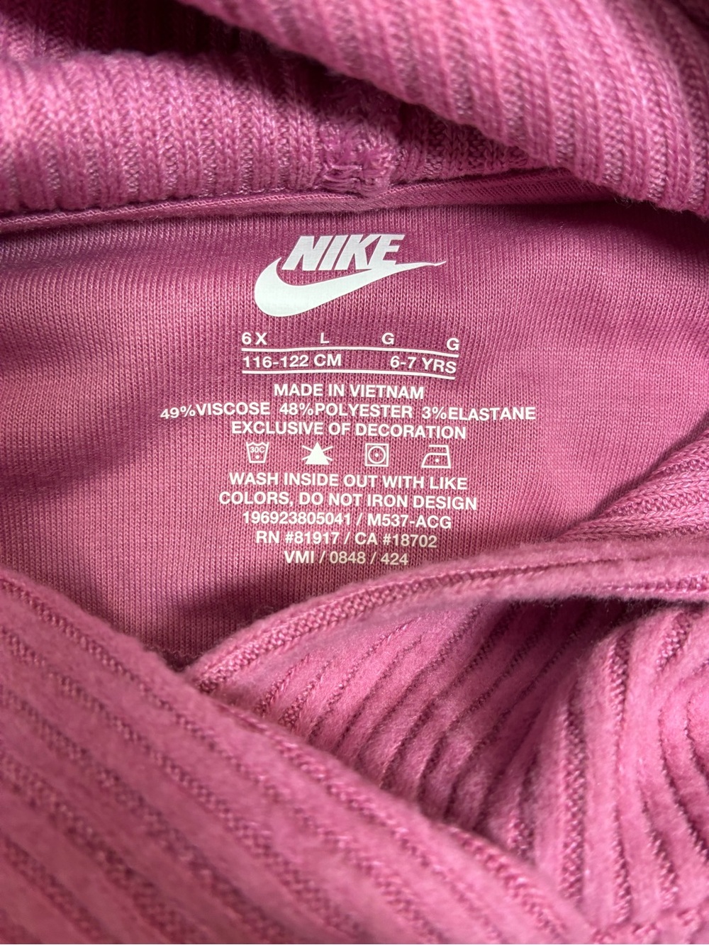 Nike Ribbed Pink Hoodie Sweatshirt for Women - Picture 5 of 8